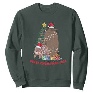 First Christmas 2024 Moo Deng Pesto Sweatshirt TS09 Dark Forest Green Print Your Wear