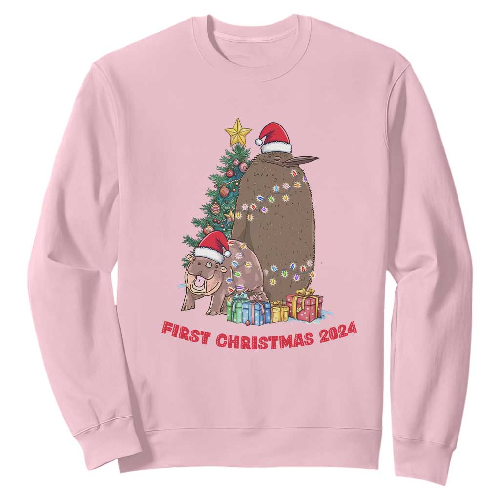 First Christmas 2024 Moo Deng Pesto Sweatshirt TS09 Light Pink Print Your Wear