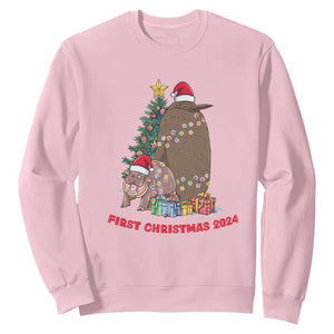 First Christmas 2024 Moo Deng Pesto Sweatshirt TS09 Light Pink Print Your Wear