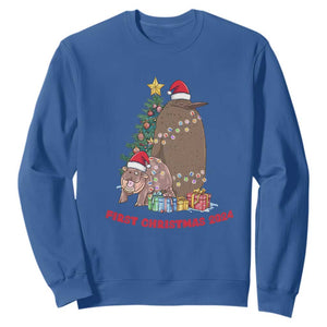 First Christmas 2024 Moo Deng Pesto Sweatshirt TS09 Royal Blue Print Your Wear