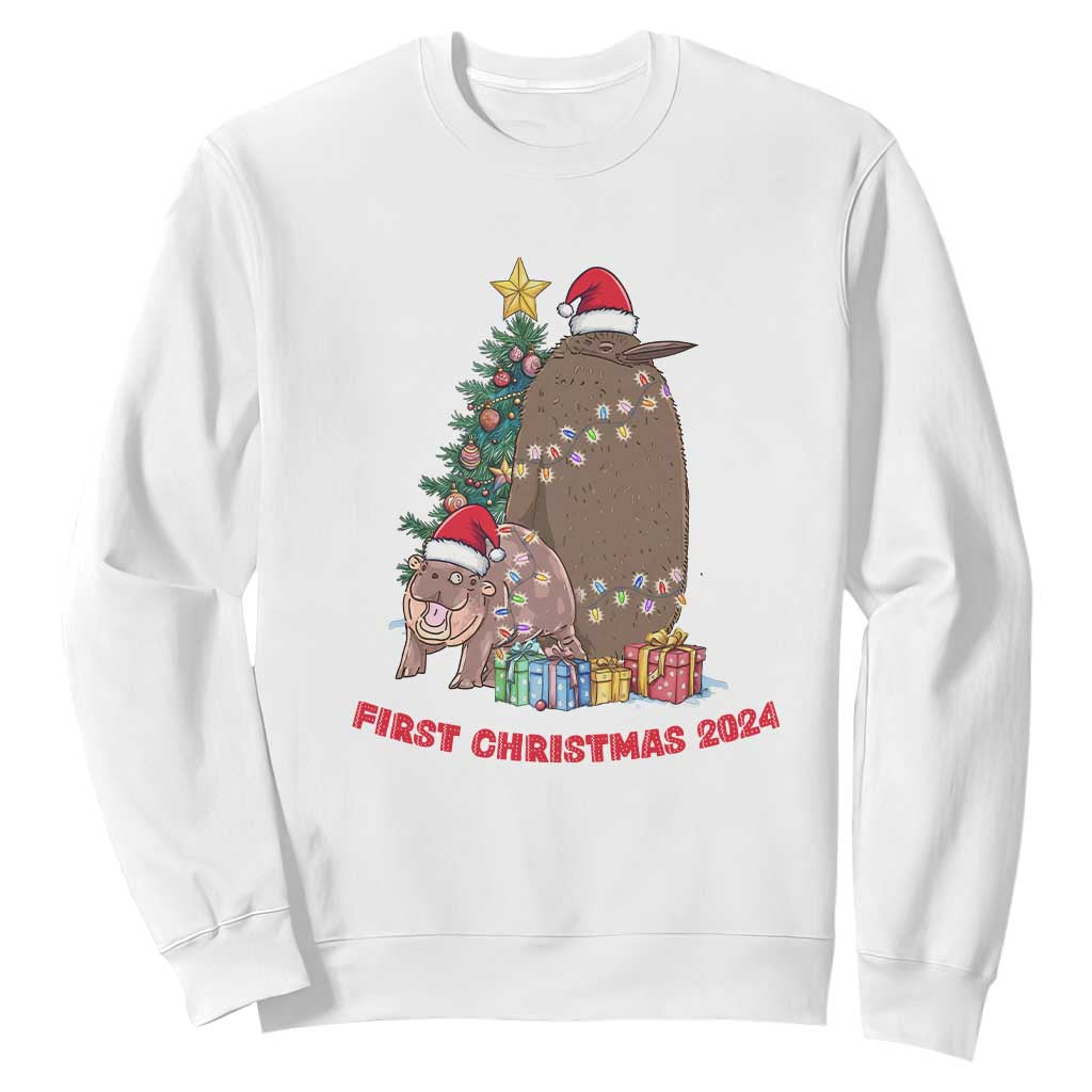First Christmas 2024 Moo Deng Pesto Sweatshirt TS09 White Print Your Wear