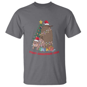 First Christmas 2024 Moo Deng Pesto T Shirt TS09 Charcoal Print Your Wear