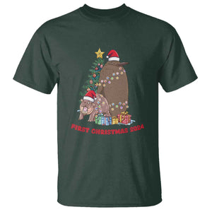 First Christmas 2024 Moo Deng Pesto T Shirt TS09 Dark Forest Green Print Your Wear