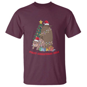 First Christmas 2024 Moo Deng Pesto T Shirt TS09 Maroon Print Your Wear