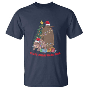 First Christmas 2024 Moo Deng Pesto T Shirt TS09 Navy Print Your Wear
