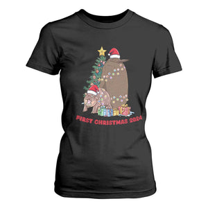 First Christmas 2024 Moo Deng Pesto T Shirt For Women TS09 Black Print Your Wear