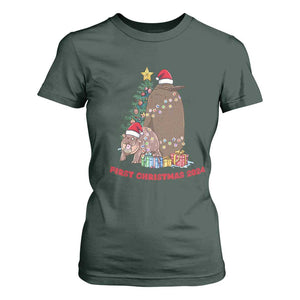 First Christmas 2024 Moo Deng Pesto T Shirt For Women TS09 Dark Forest Green Print Your Wear