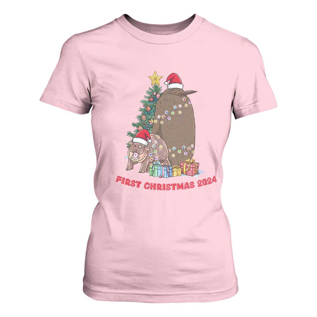 First Christmas 2024 Moo Deng Pesto T Shirt For Women TS09 Light Pink Print Your Wear
