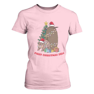 First Christmas 2024 Moo Deng Pesto T Shirt For Women TS09 Light Pink Print Your Wear