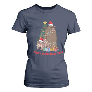 First Christmas 2024 Moo Deng Pesto T Shirt For Women TS09 Navy Print Your Wear