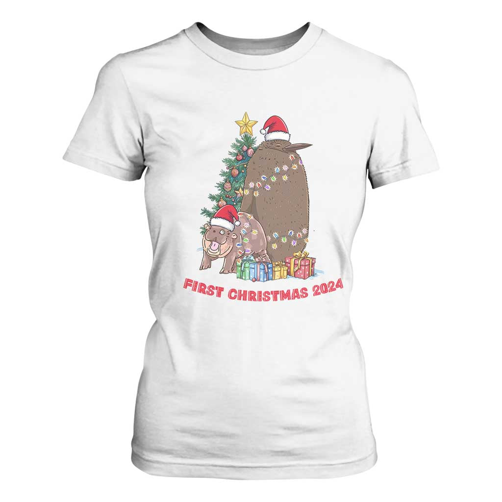 First Christmas 2024 Moo Deng Pesto T Shirt For Women TS09 White Print Your Wear