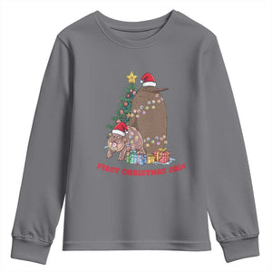 First Christmas 2024 Moo Deng Pesto Youth Sweatshirt TS09 Charcoal Print Your Wear