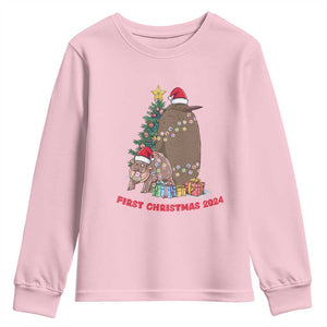 First Christmas 2024 Moo Deng Pesto Youth Sweatshirt TS09 Light Pink Print Your Wear