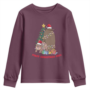 First Christmas 2024 Moo Deng Pesto Youth Sweatshirt TS09 Maroon Print Your Wear