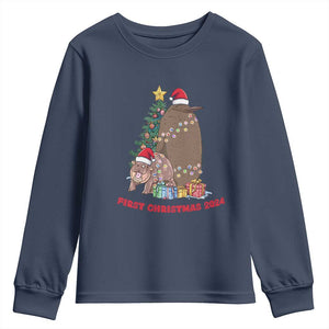 First Christmas 2024 Moo Deng Pesto Youth Sweatshirt TS09 Navy Print Your Wear