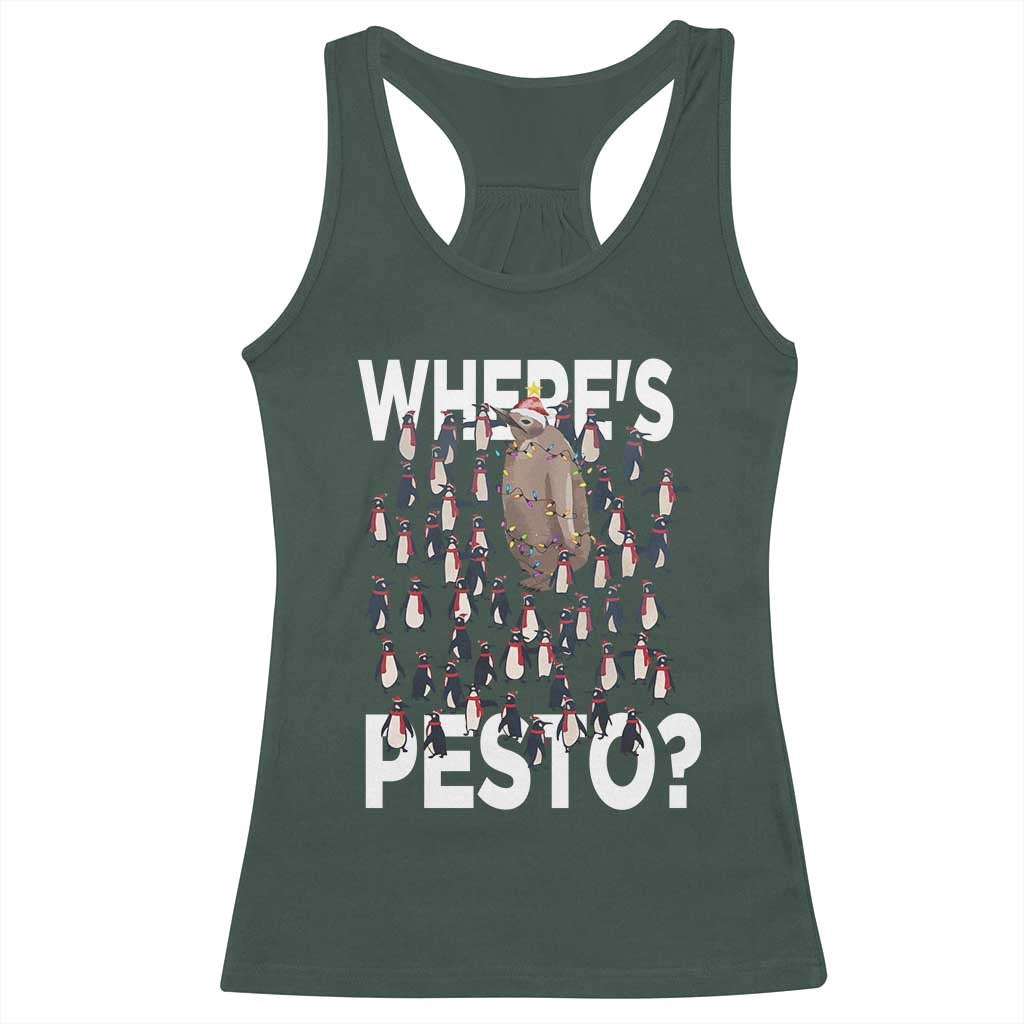 Funny Christmas Wheres Pesto Racerback Tank Top TS09 Dark Forest Green Print Your Wear