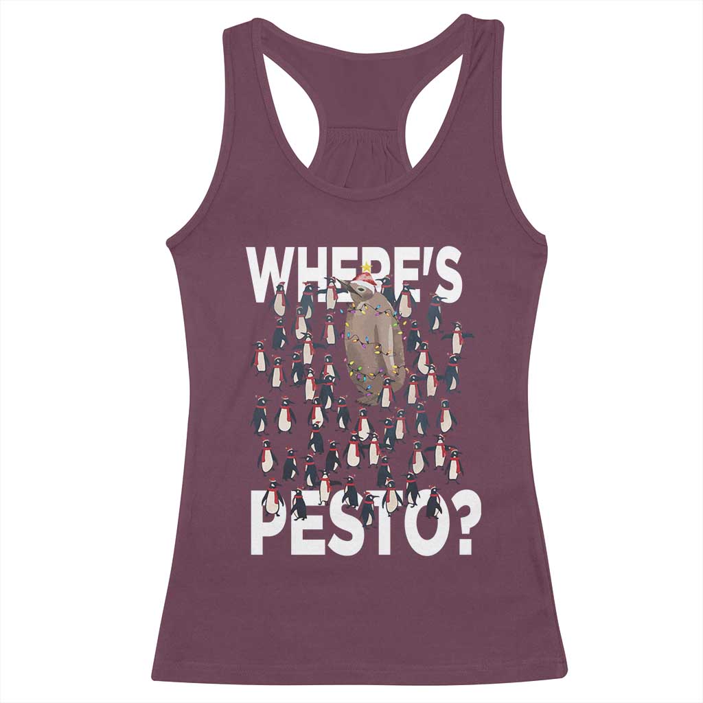 Funny Christmas Wheres Pesto Racerback Tank Top TS09 Maroon Print Your Wear