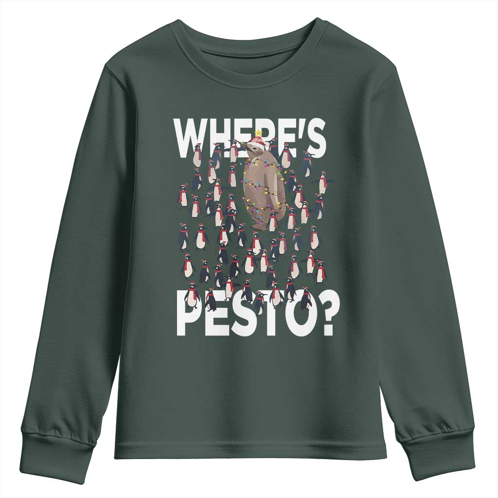 Funny Christmas Wheres Pesto Youth Sweatshirt TS09 Dark Forest Green Print Your Wear