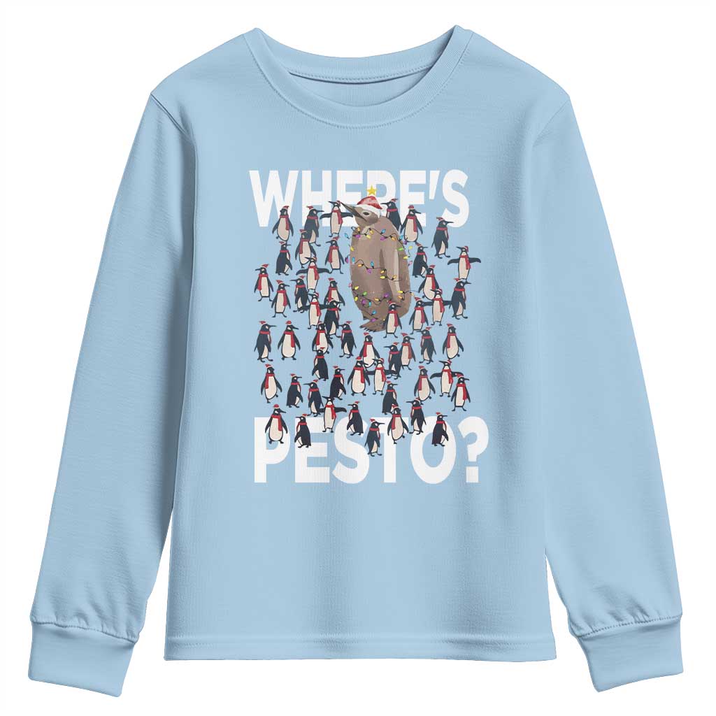 Funny Christmas Wheres Pesto Youth Sweatshirt TS09 Light Blue Print Your Wear