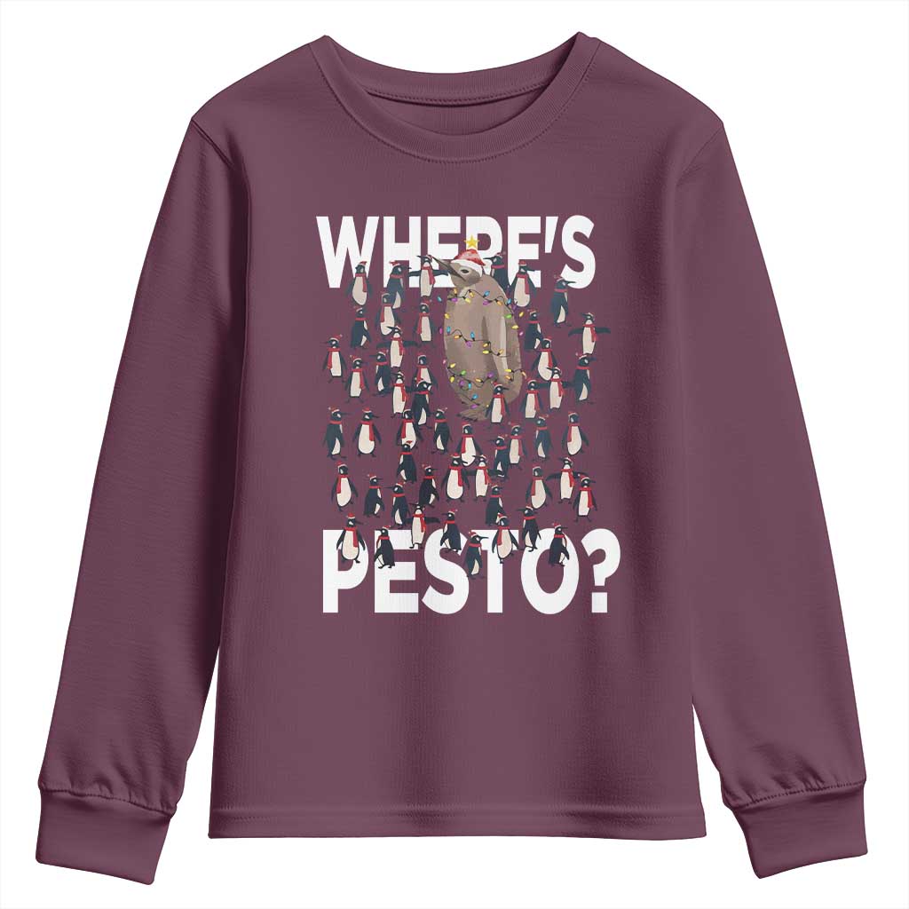 Funny Christmas Wheres Pesto Youth Sweatshirt TS09 Maroon Print Your Wear