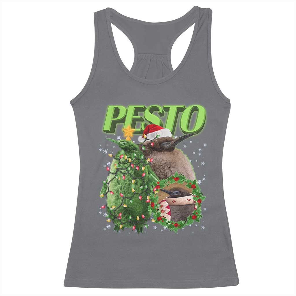 Funny Christmas Pesto Penguin Racerback Tank Top TS09 Charcoal Print Your Wear
