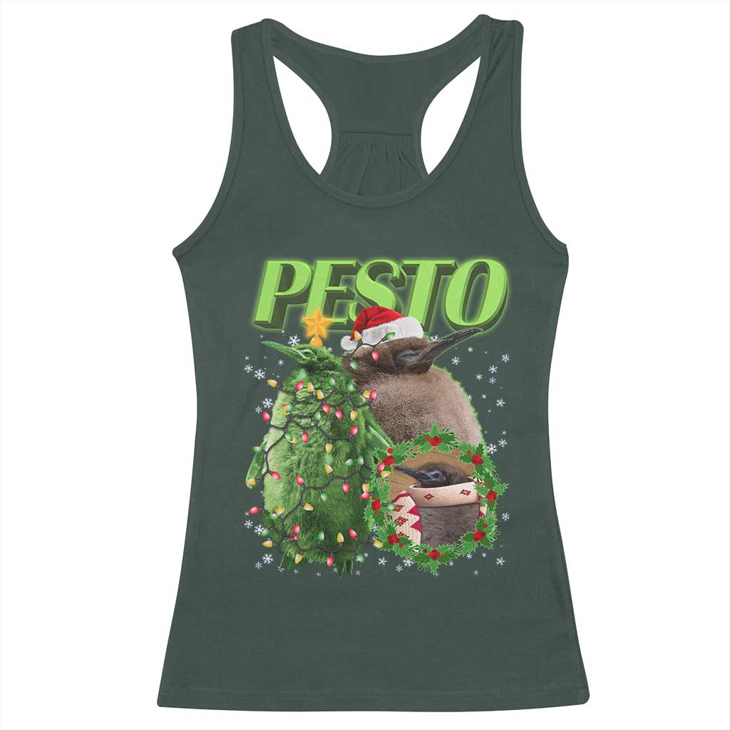 Funny Christmas Pesto Penguin Racerback Tank Top TS09 Dark Forest Green Print Your Wear