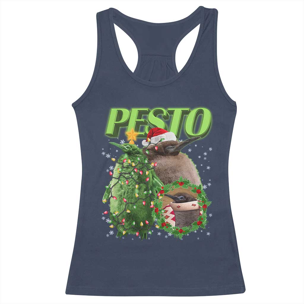 Funny Christmas Pesto Penguin Racerback Tank Top TS09 Navy Print Your Wear
