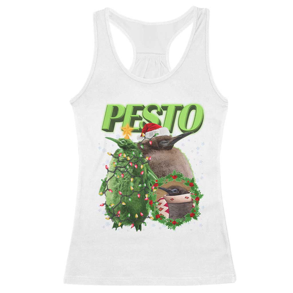 Funny Christmas Pesto Penguin Racerback Tank Top TS09 White Print Your Wear