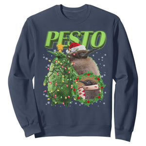 Funny Christmas Pesto Penguin Sweatshirt TS09 Navy Print Your Wear