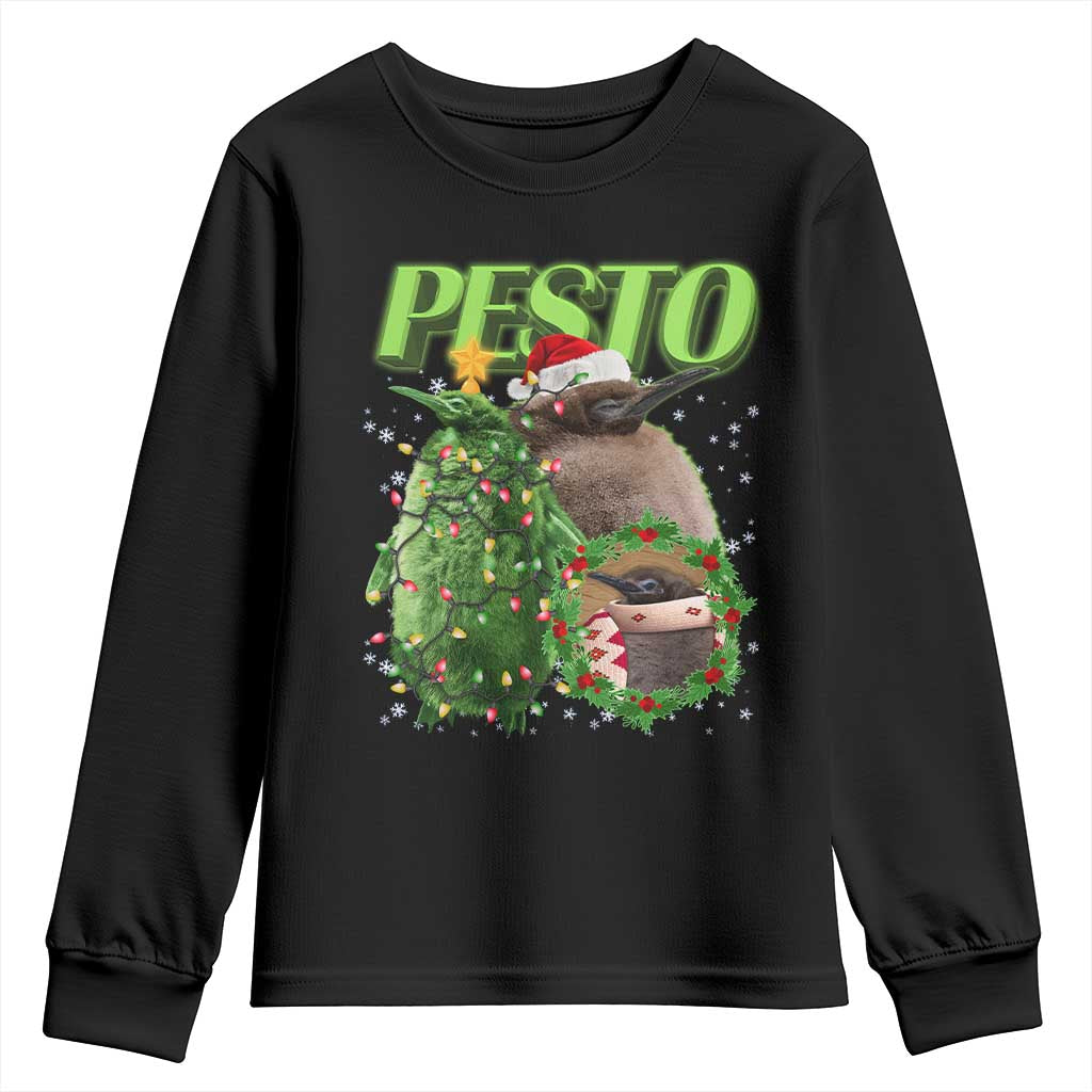 Funny Christmas Pesto Penguin Youth Sweatshirt TS09 Black Print Your Wear