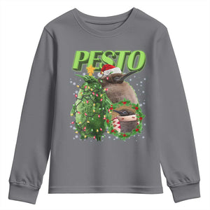 Funny Christmas Pesto Penguin Youth Sweatshirt TS09 Charcoal Print Your Wear
