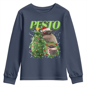 Funny Christmas Pesto Penguin Youth Sweatshirt TS09 Navy Print Your Wear
