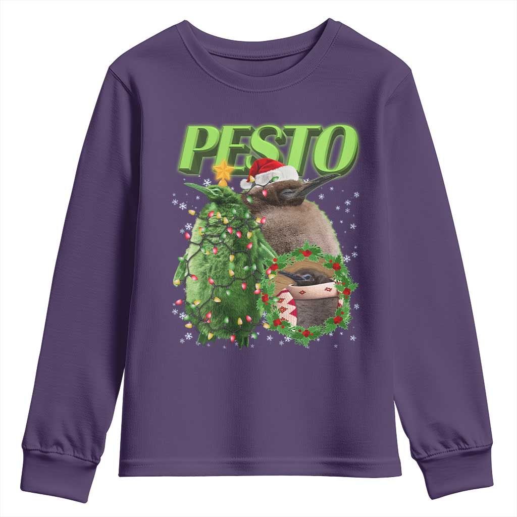 Funny Christmas Pesto Penguin Youth Sweatshirt TS09 Purple Print Your Wear