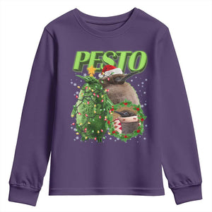 Funny Christmas Pesto Penguin Youth Sweatshirt TS09 Purple Print Your Wear