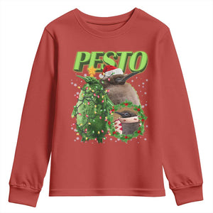 Funny Christmas Pesto Penguin Youth Sweatshirt TS09 Red Print Your Wear