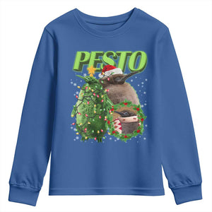 Funny Christmas Pesto Penguin Youth Sweatshirt TS09 Royal Blue Print Your Wear