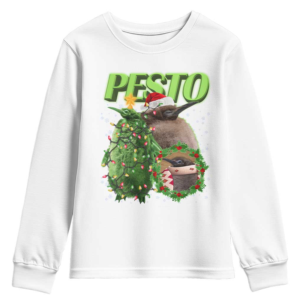 Funny Christmas Pesto Penguin Youth Sweatshirt TS09 White Print Your Wear