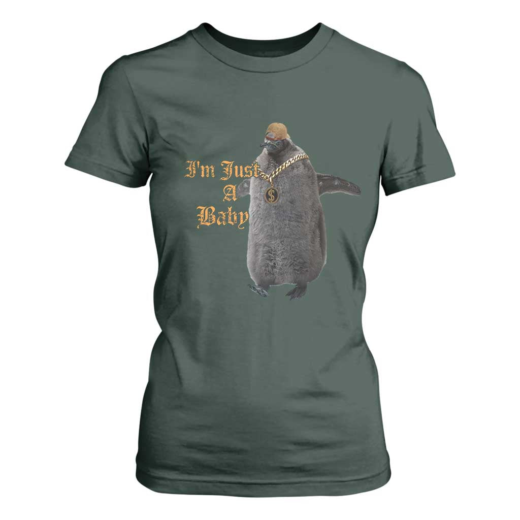 Funny Pesto Penguin T Shirt For Women I'm Just A Baby Hiphop TS09 Dark Forest Green Print Your Wear