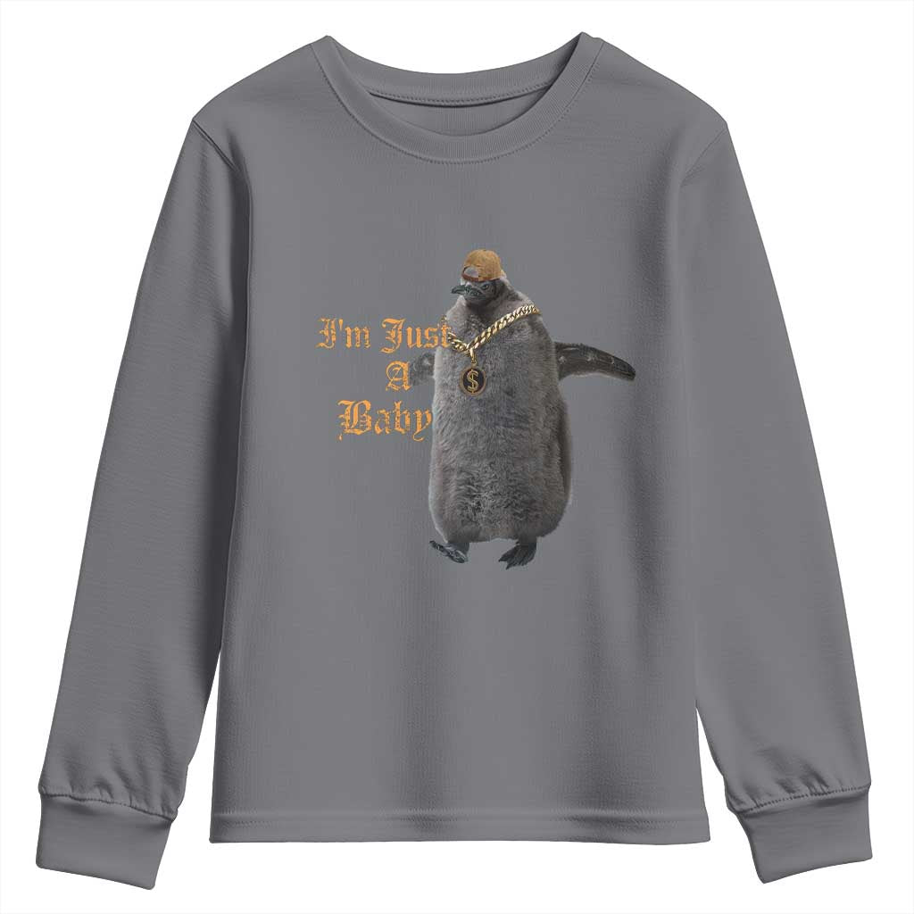 Funny Pesto Penguin Youth Sweatshirt I'm Just A Baby Hiphop TS09 Charcoal Print Your Wear