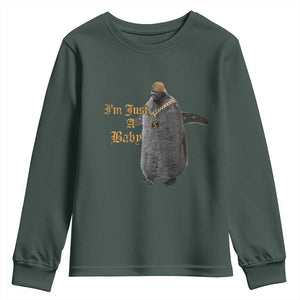 Funny Pesto Penguin Youth Sweatshirt I'm Just A Baby Hiphop TS09 Dark Forest Green Print Your Wear
