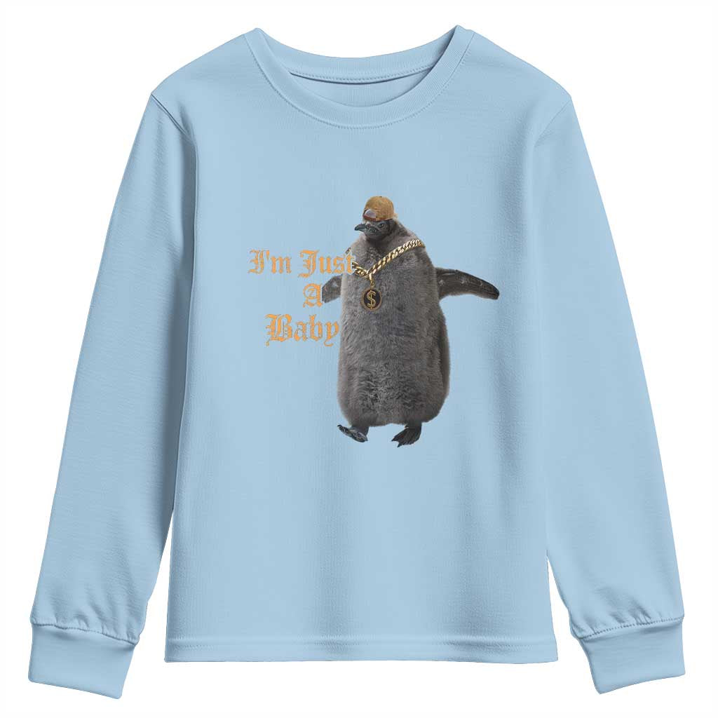 Funny Pesto Penguin Youth Sweatshirt I'm Just A Baby Hiphop TS09 Light Blue Print Your Wear