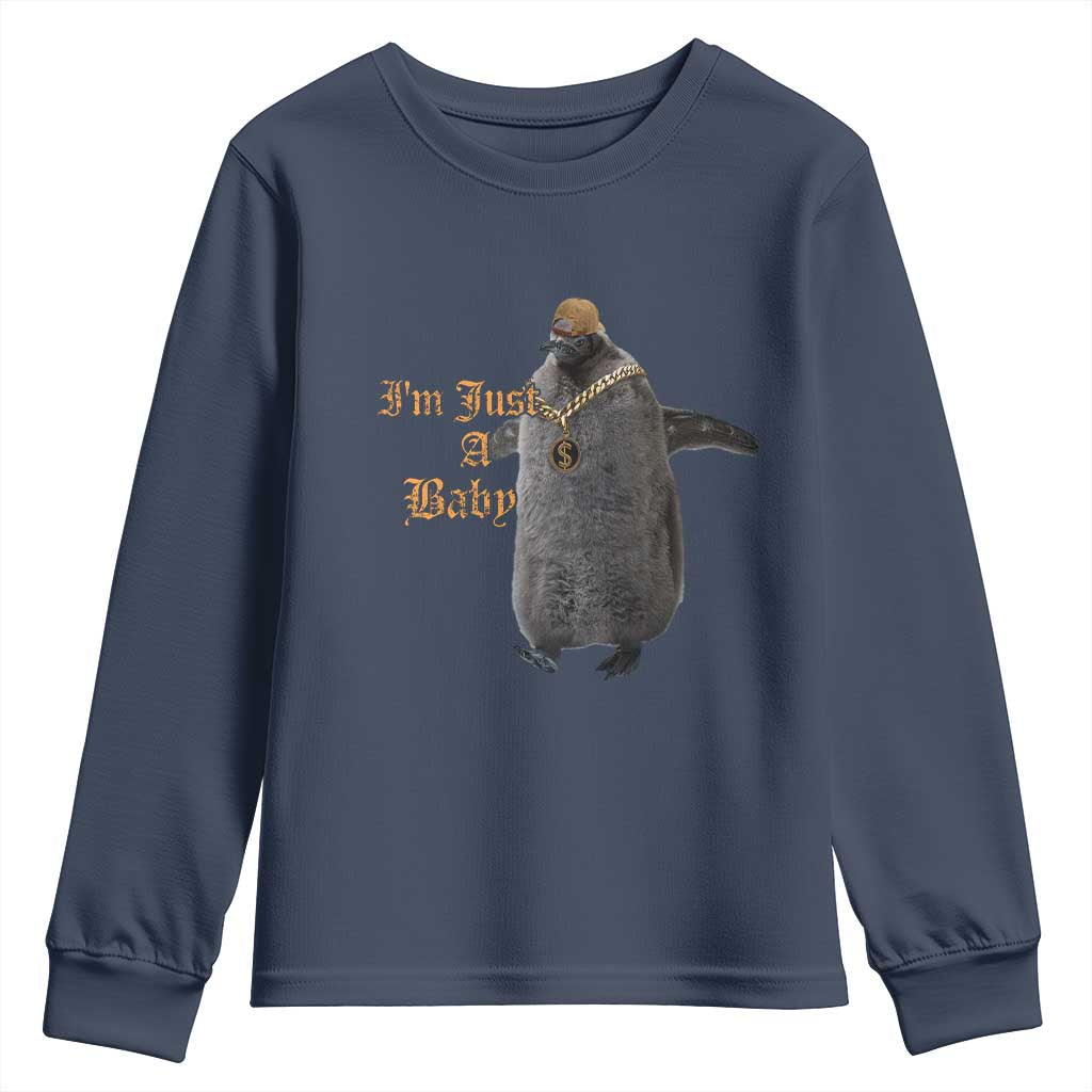 Funny Pesto Penguin Youth Sweatshirt I'm Just A Baby Hiphop TS09 Navy Print Your Wear