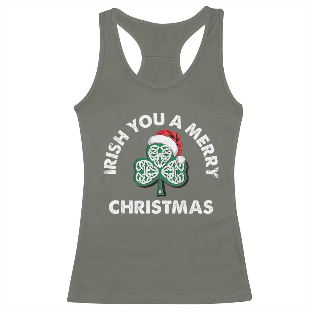 Irish Christmas Racerback Tank Top Irish You A Merry Christmas Celtic Shamrock TS09 Military Green Print Your Wear