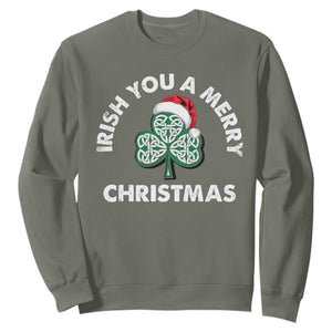 Irish Christmas Sweatshirt Irish You A Merry Christmas Celtic Shamrock TS09 Military Green Print Your Wear