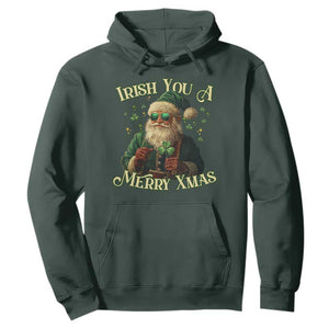 Irish You A Merry Xmas Hoodie Shamrock Santa Ireland Lucky TS09 Dark Forest Green Print Your Wear