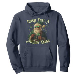 Irish You A Merry Xmas Hoodie Shamrock Santa Ireland Lucky TS09 Navy Print Your Wear