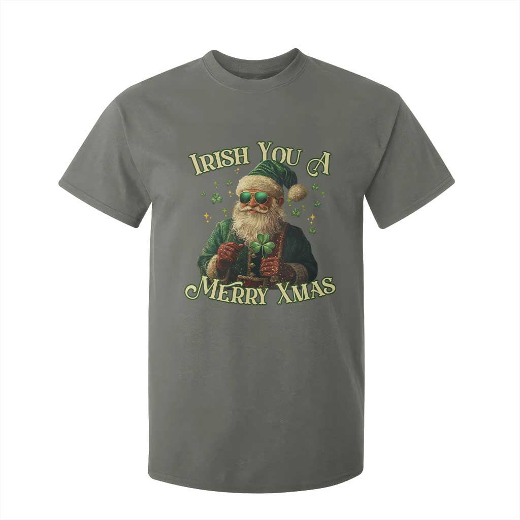 Irish You A Merry Xmas T Shirt For Kid Shamrock Santa Ireland Lucky TS09 Military Green Print Your Wear