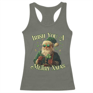 Irish You A Merry Xmas Racerback Tank Top Shamrock Santa Ireland Lucky TS09 Military Green Print Your Wear