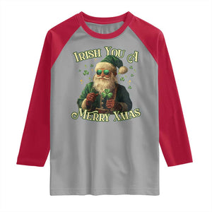 Irish You A Merry Xmas Raglan Shirt Shamrock Santa Ireland Lucky TS09 Sport Gray Red Print Your Wear