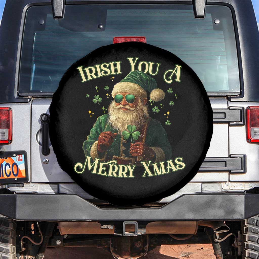 Irish You A Merry Xmas Spare Tire Cover Shamrock Santa Ireland Lucky TS09 No hole Black Print Your Wear
